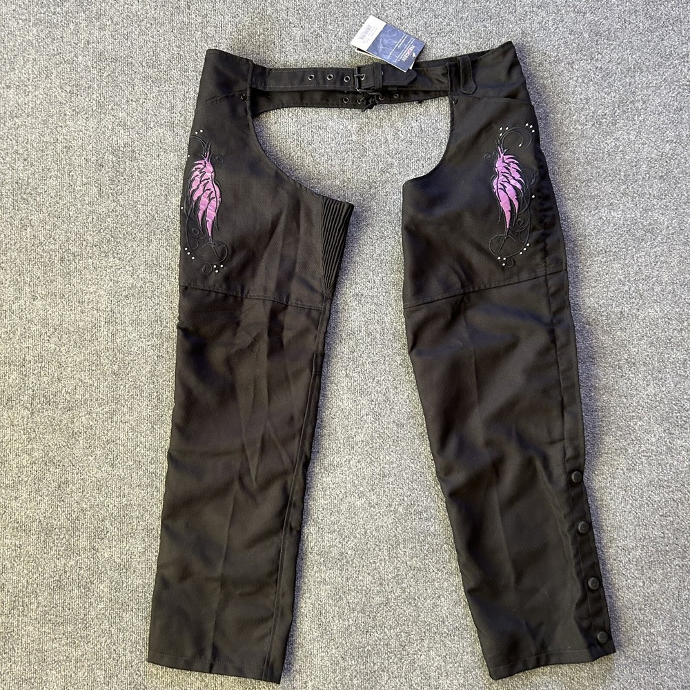 Nexgen Chaps Women XXXL Black Purple Lined  Adjustable 32 Inch Pocket Reflective
